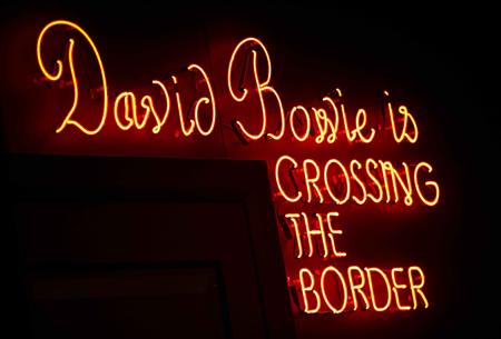 A neon sign is seen at the "David Bowie is" Exhibition at the Victoria and Albert Museum in London
